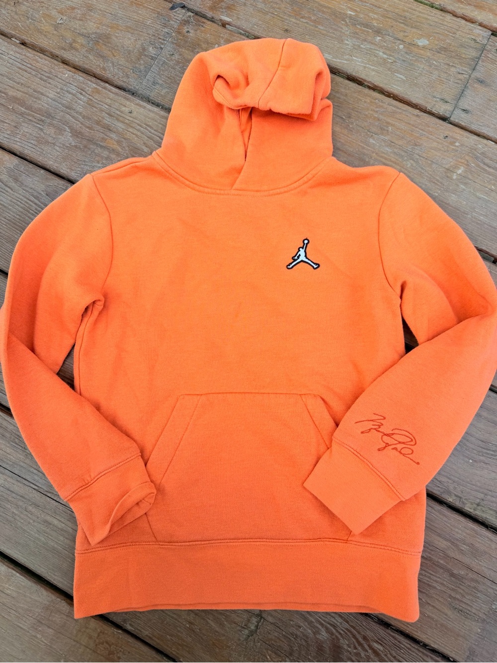 Kids Orange Jordan Hoodie with Jumpman Logo & Signed Cuff